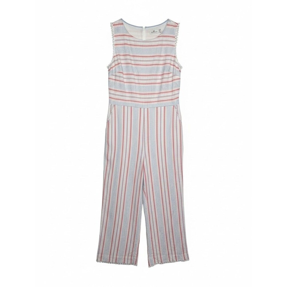 Vineyard Vines Size 10 Pink Blue White Striped Wide Leg Jumpsuit Beach Preppy